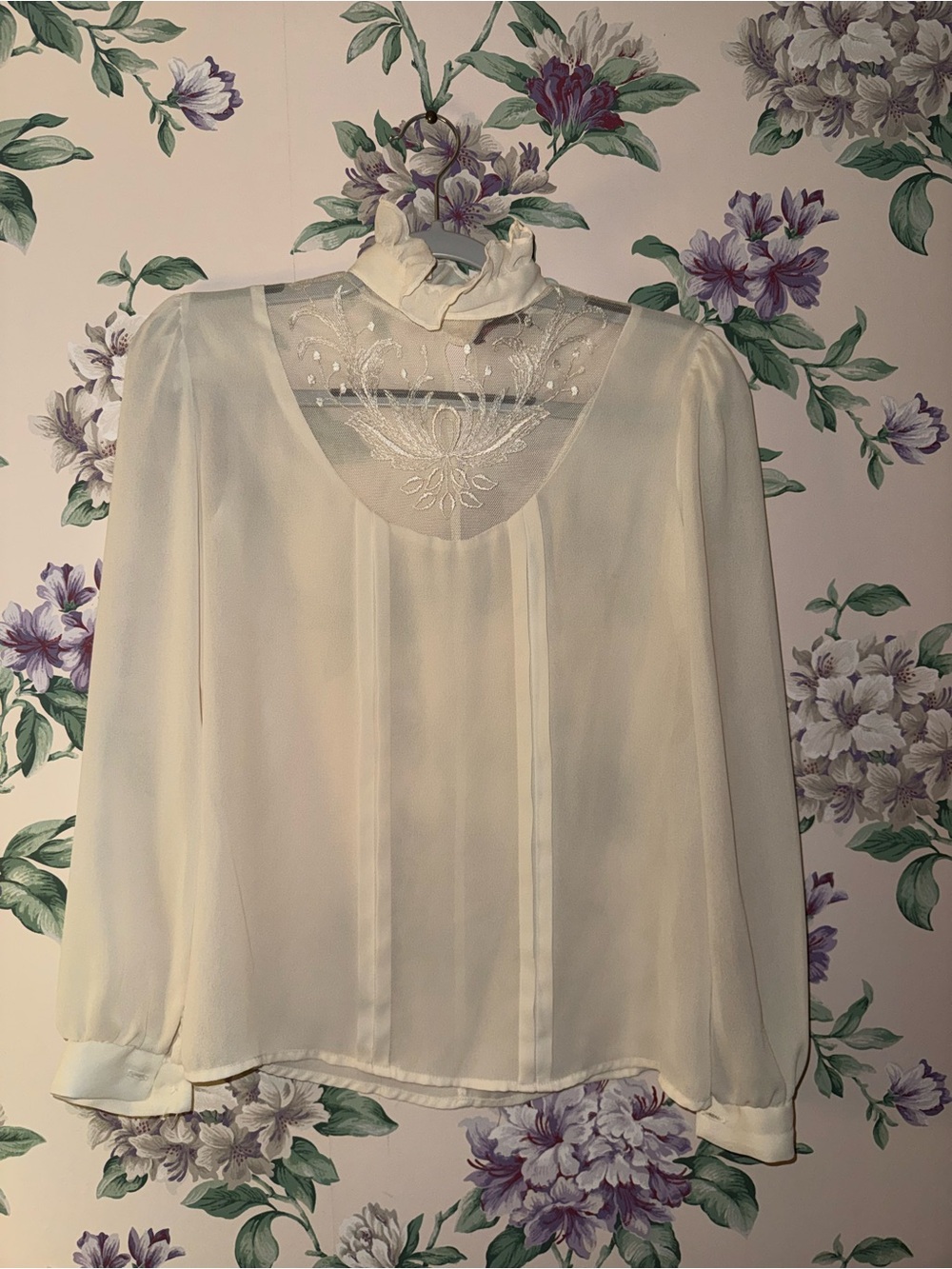 Sheer Ivory Ruffle-Neck Blouse - Women